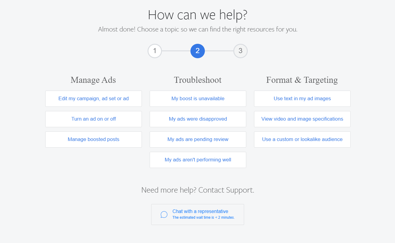 Chat with FB representative
