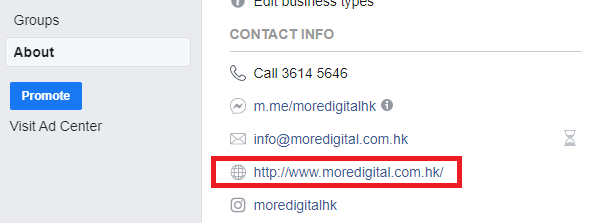 Facebook Page Contact Information