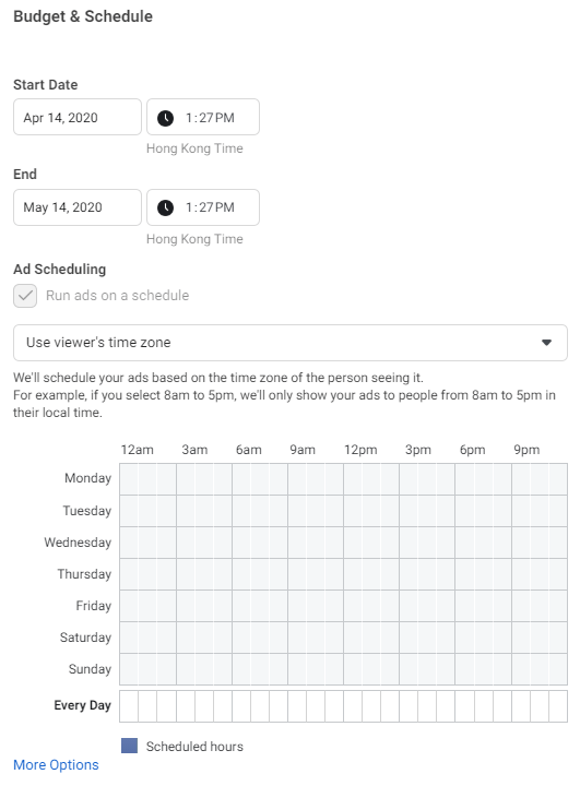 Facebook Ad Budget & Schedule