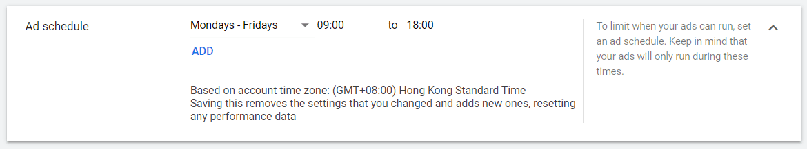 Set up Google ad to run only on Monday to Friday office hour