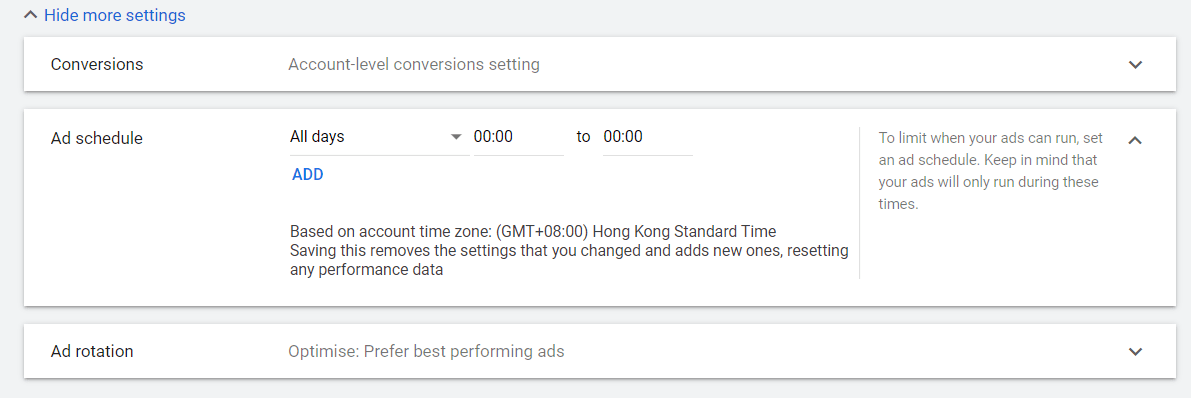 All time on Google Ad Schedule