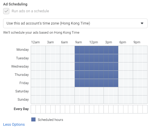 How you set up ad to run only on Monday to Friday office hour on Facebook