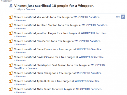 Burger King Facebook App Notification