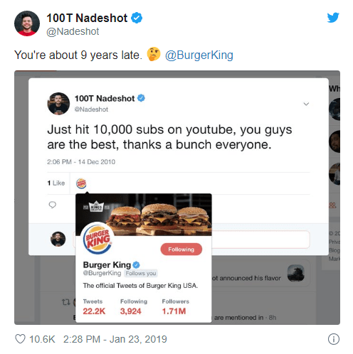 Burger King Twitter Like Old Post
