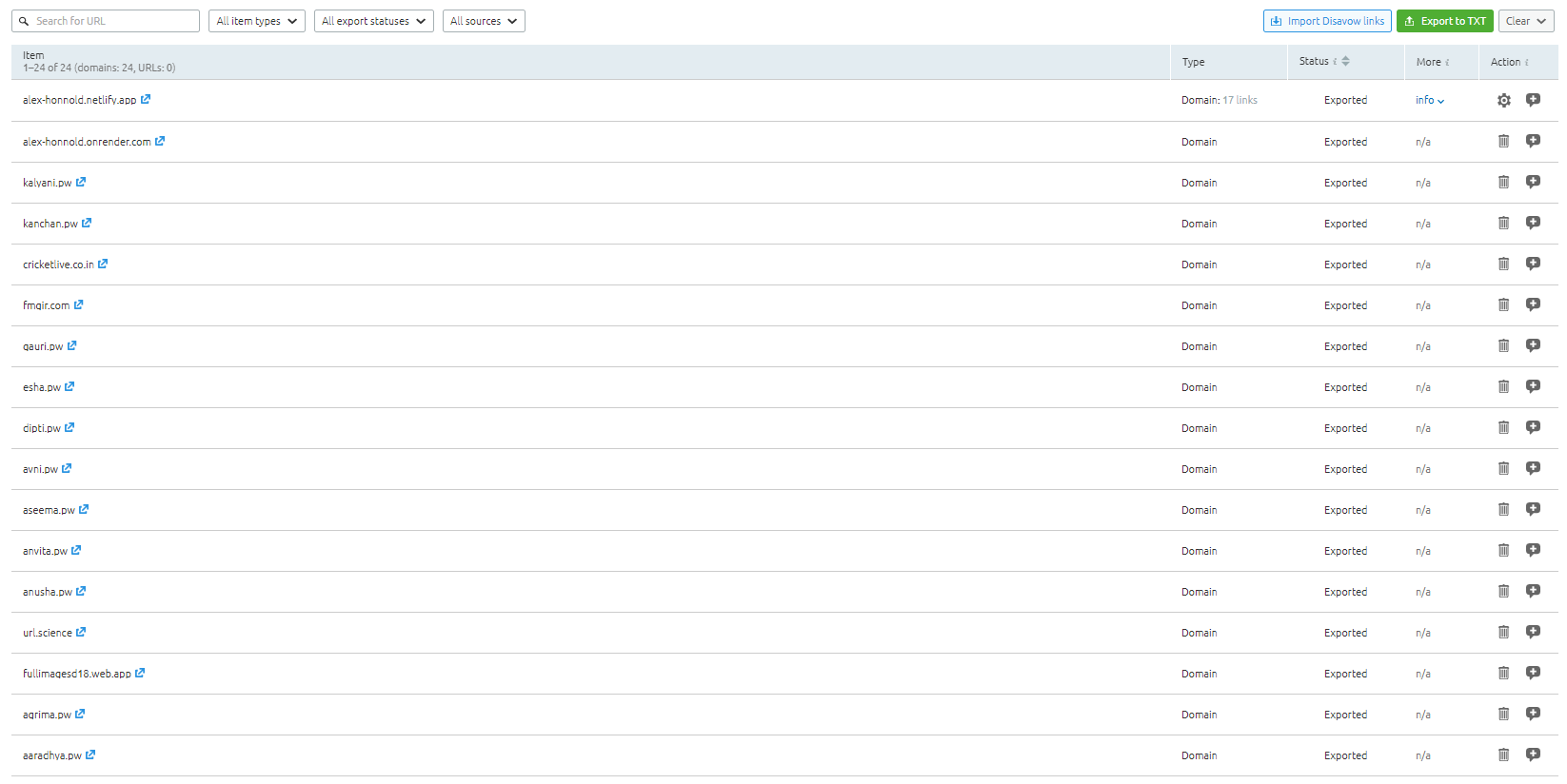 export to txt disavow list