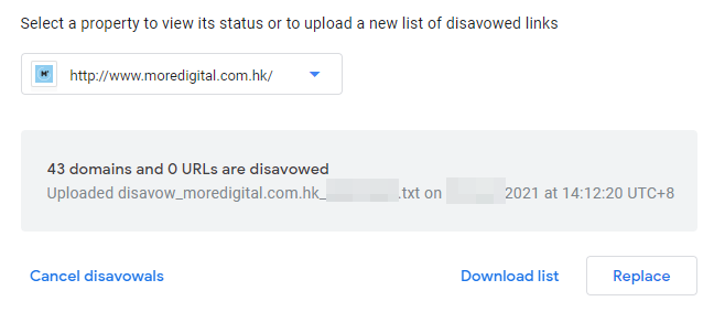 finish upload new disavow file